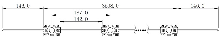 Wiring layout for 3000K 12V 3030 LED modules with 187mm center distance.