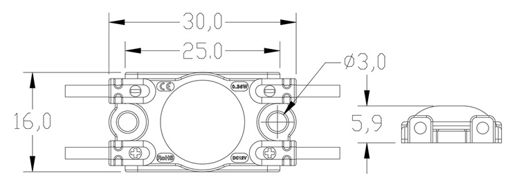 24V 3016 LED module 9000K cool white size 30x16x5.9mm.