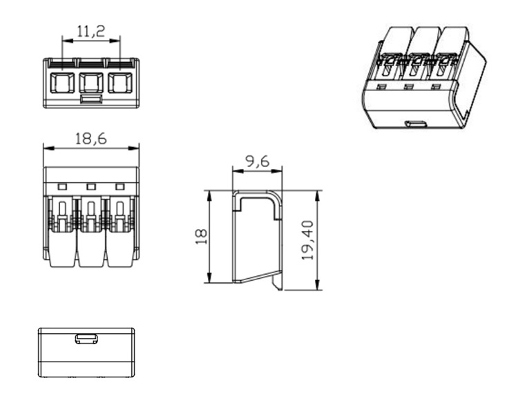 DV-PCT413 technical dimensions: 19.4x18.6x9.6mm.