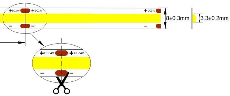 DV-COB320D24V3 4000K technical drawing showing 8mm PCB width.