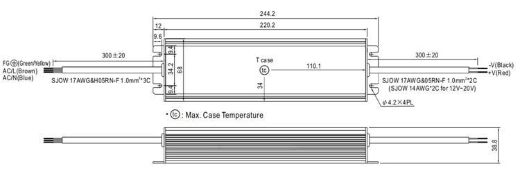 HLG-240H-24V mounting dimensions and housing size.