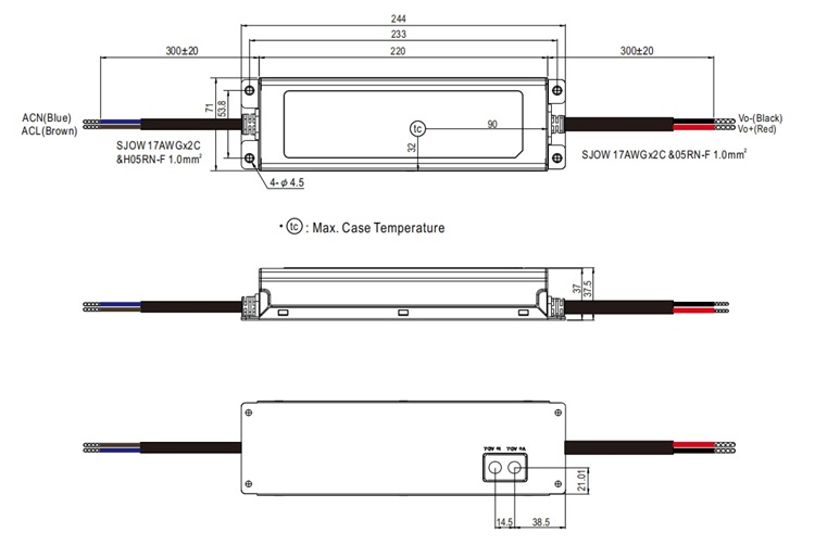 ELG-240-24A dimensions: 244x71x37.5mm.