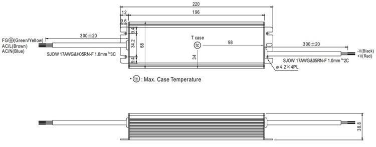 HLG-120H-24V dimension specs: 220x68x38.8mm.