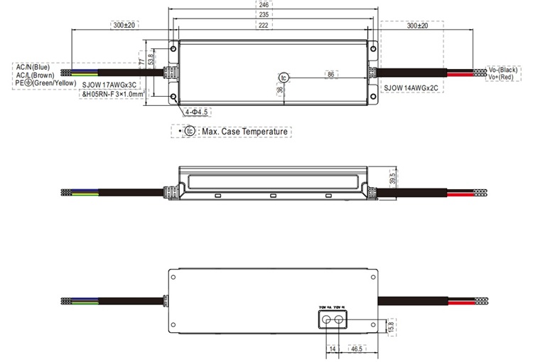 ELG-300-12A size drawing: 246x77x39.5mm.