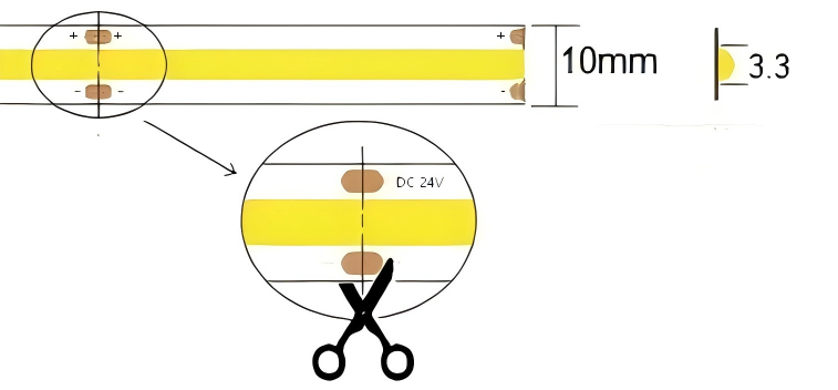 DV-COB480D24V3 6000K technical drawing: 10mm PCB width, 12W/m.