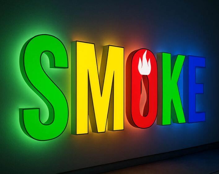 Vibrant RGB colorful channel letters illuminated by DV-LSWM-3SRGB LED modules, showcasing dynamic color-changing effects for commercial signage.