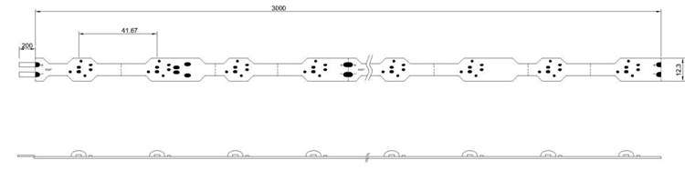 Specification and dimension chart for 24V 1-LED cutting waterproof lens LED strip.