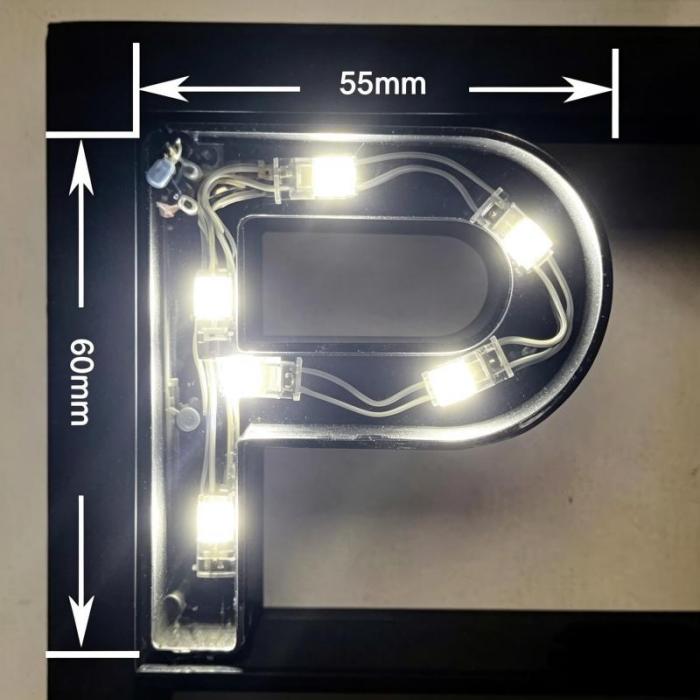 3000K mini 12V LED module 8.5x6mm installed in a 55x60mm small letter.