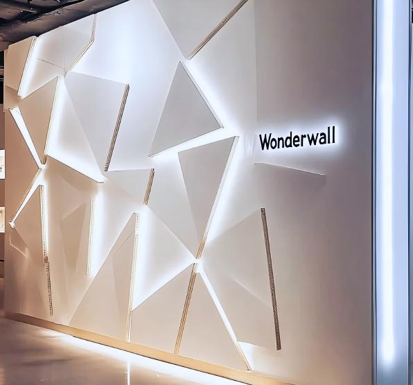 Minimalist wall light art using 7000K cool white LED strip, 120 LEDs per meter high density.