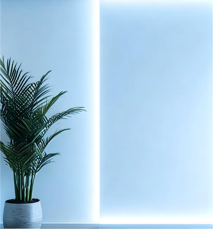 7000K cool white LED strip light for sleek, minimalist indoor wall design.